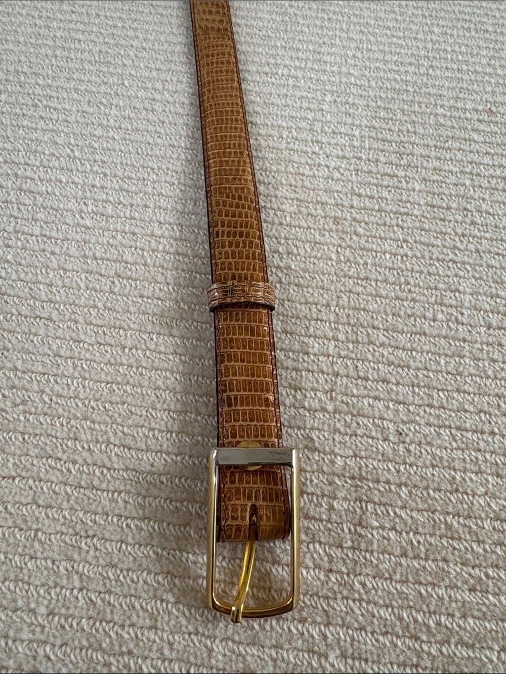 Lizard Brown Leather Belt with Gold-Tone Buckle - Picture 2 of 8